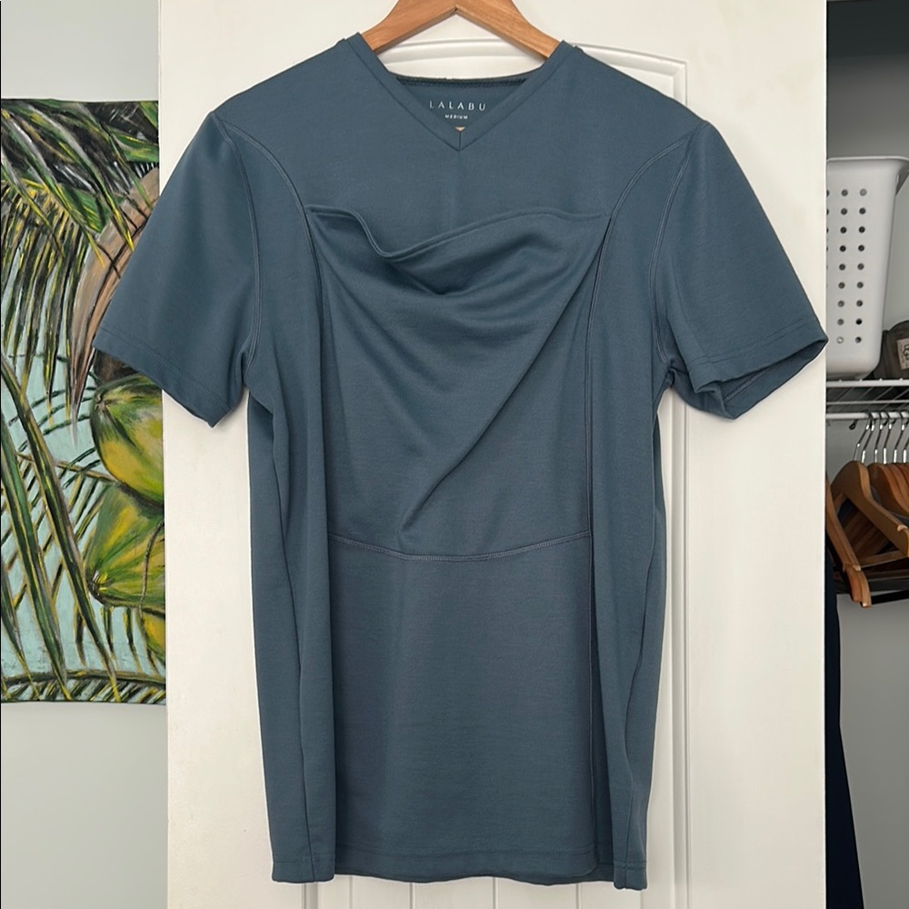 Lalabu Dad Shirt Slate Blue V-Neck Tee